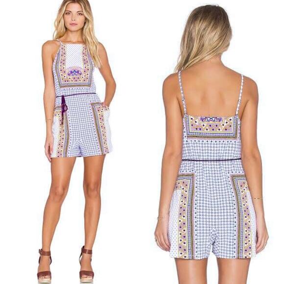 Tigerlilly Dalmatia Halter Purple Blue Geo Boho Romper size 2